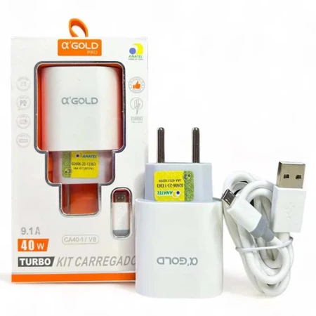 Carregador V8 Micro USB Turbo 40W 9.1A | A' GOLD CA40-1/V8