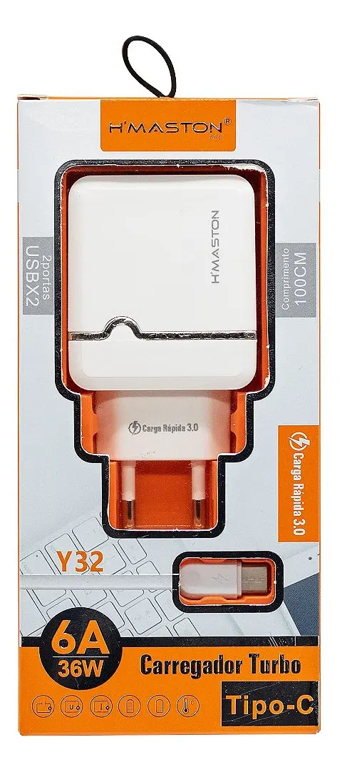Carregador V8 Micro USB Turbo 36W 6A 2 portas USB | H'MASTON Y32