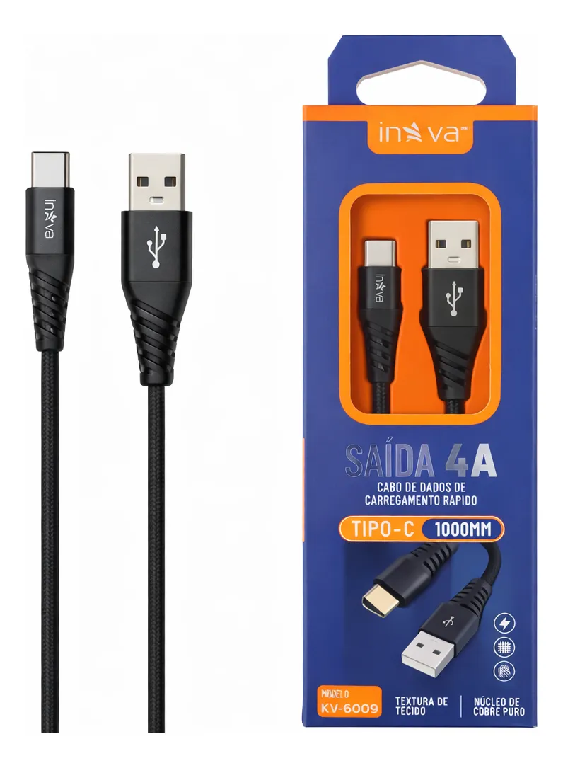 Cabo USB C 3.4A 1M de cabo de tecido