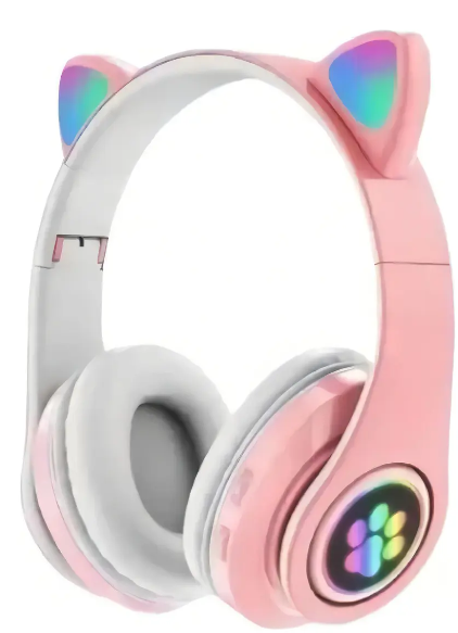Headset Altomex B-19 Fone de Ouvido Bluetooth Led Orelha Gato Cor Rosa Luz Colorido