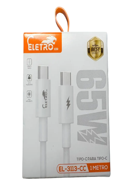 Cabo Tipo-C Eletro Branco 1m El 3113 cc 65W Turbo