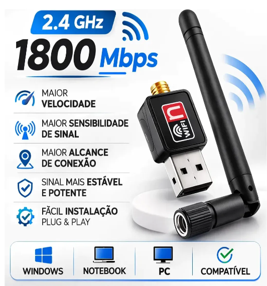 Adaptador Wi-Fi USB com Antena Externa