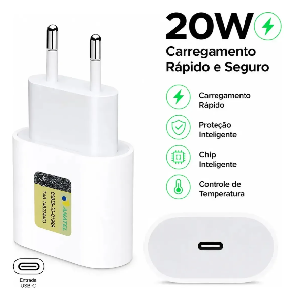 Carregador USB-C 20W Compatível com iPhone