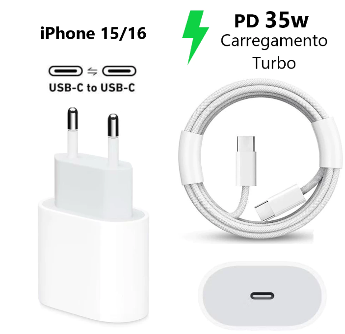 Kit Carregador USB-C 35W com Cabo USB-C para USB-C