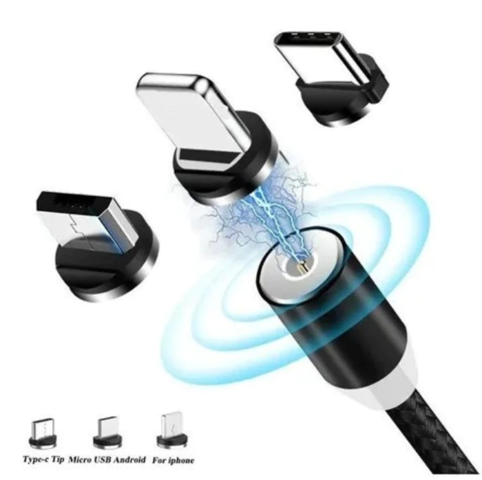 cabo magnético trançado USB para Tipo-C, iphone ou V8