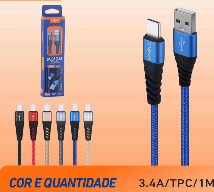 Cabo USB para Tipo-C Inova 3,4A – 1 Metro